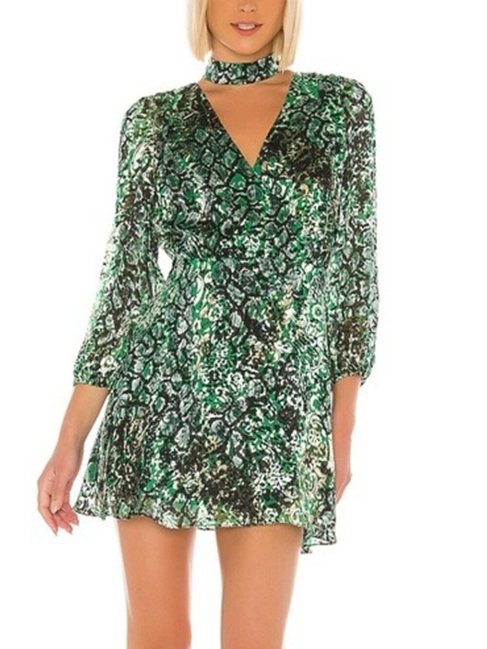 Alice + Olivia Rita Snake Print Mini Dress Green Black Size 4